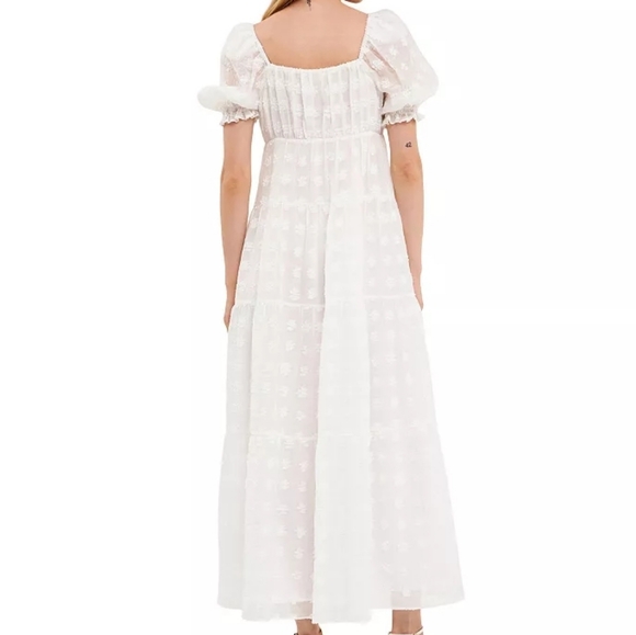 Free The Roses Sweetheart Tiered Short Sleeve Floral Maxi White Dress Sz Medium - Picture 4 of 16